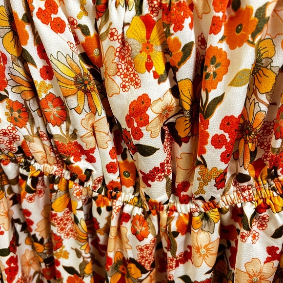 Vibrant Floral Maxi Dress Orange Crochet Straps Tiered Lined Boho Festival Med - Picture 7 of 11